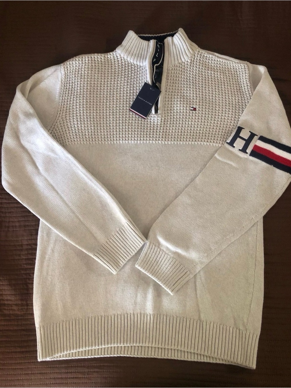 Tommy Hilfiger Boy’s/ Men’s Cream Half-Zip Knit Sweater